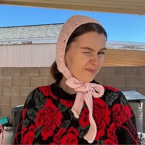 Pink Crochet Headscarf